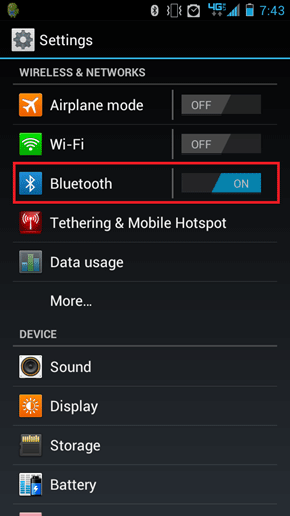 Settings, Enable Bluetooth